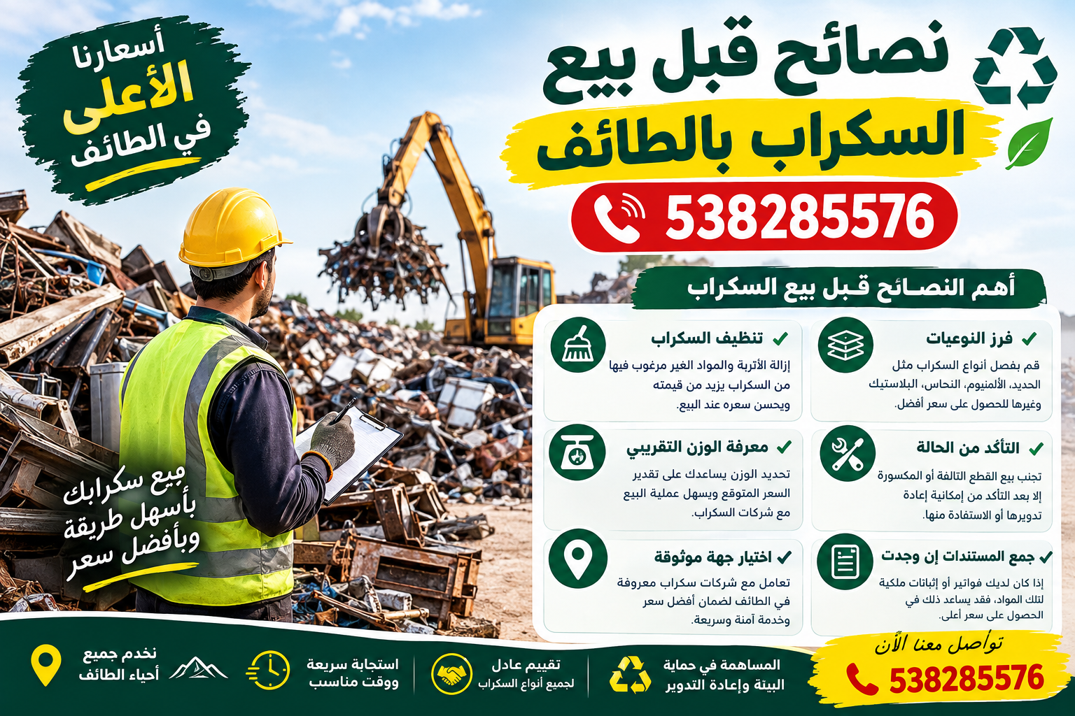 نصائح قبل بيع السكراب بالطائف 📞538285576